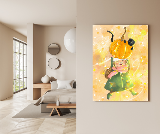 The Golden Harvest: Pumpkin Hug - Premium Metal Poster