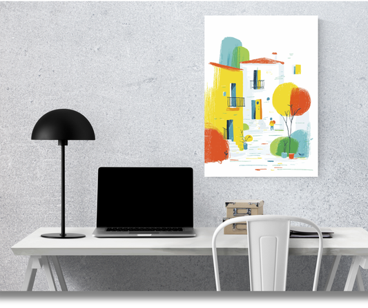 The Colorful Serenity of a Sunlit Town - Premium Metal Poster