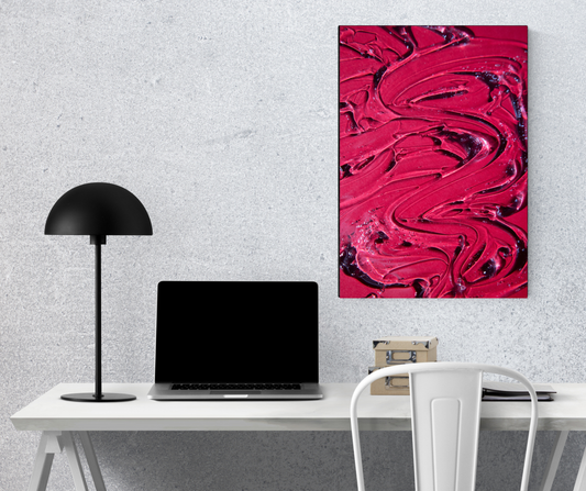 "Velvet Vortex: Deep Ruby Abstract - Premium Metal Poster