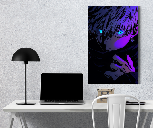 Infinite Void: Gojo Satoru Neon Six Eyes Edition - Premium Metal Poster