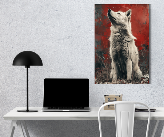 Crimson Spirit: Majestic White Wolf - Premium Metal Poster
