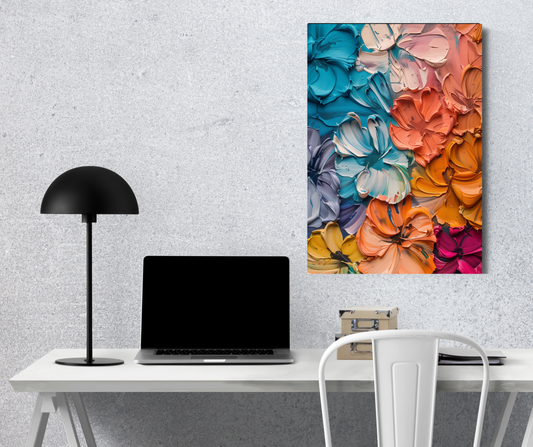 Petal Sculpt: Textured Palette Knife Floral Art - Premium Metal Poster