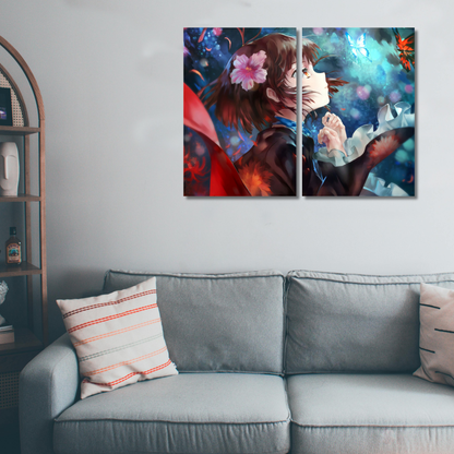 Celestial Butterfly & Floral Spirit Anime Canvas - Premium Metal Poster