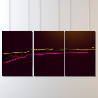 Kar98 Cyber-Glow: 3-Panel Neon Tactical Wall - Premium Metal Poster