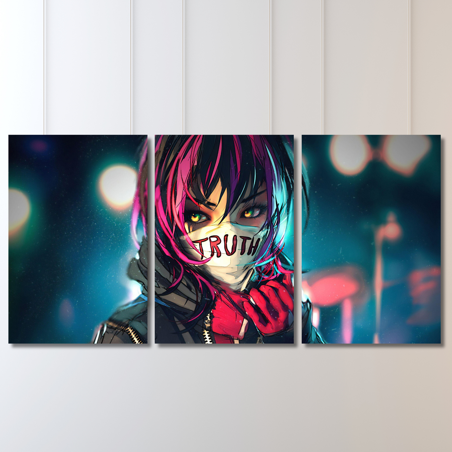 Truth: 3-Panel Cyberpunk Rebel Anime - Premium Metal Poster