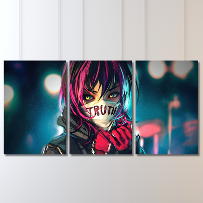 Truth: 3-Panel Cyberpunk Rebel Anime - Premium Metal Poster