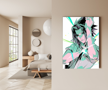 Uchiha’s Retribution: Sasuke Neon Glitch - Premium Metal Poster