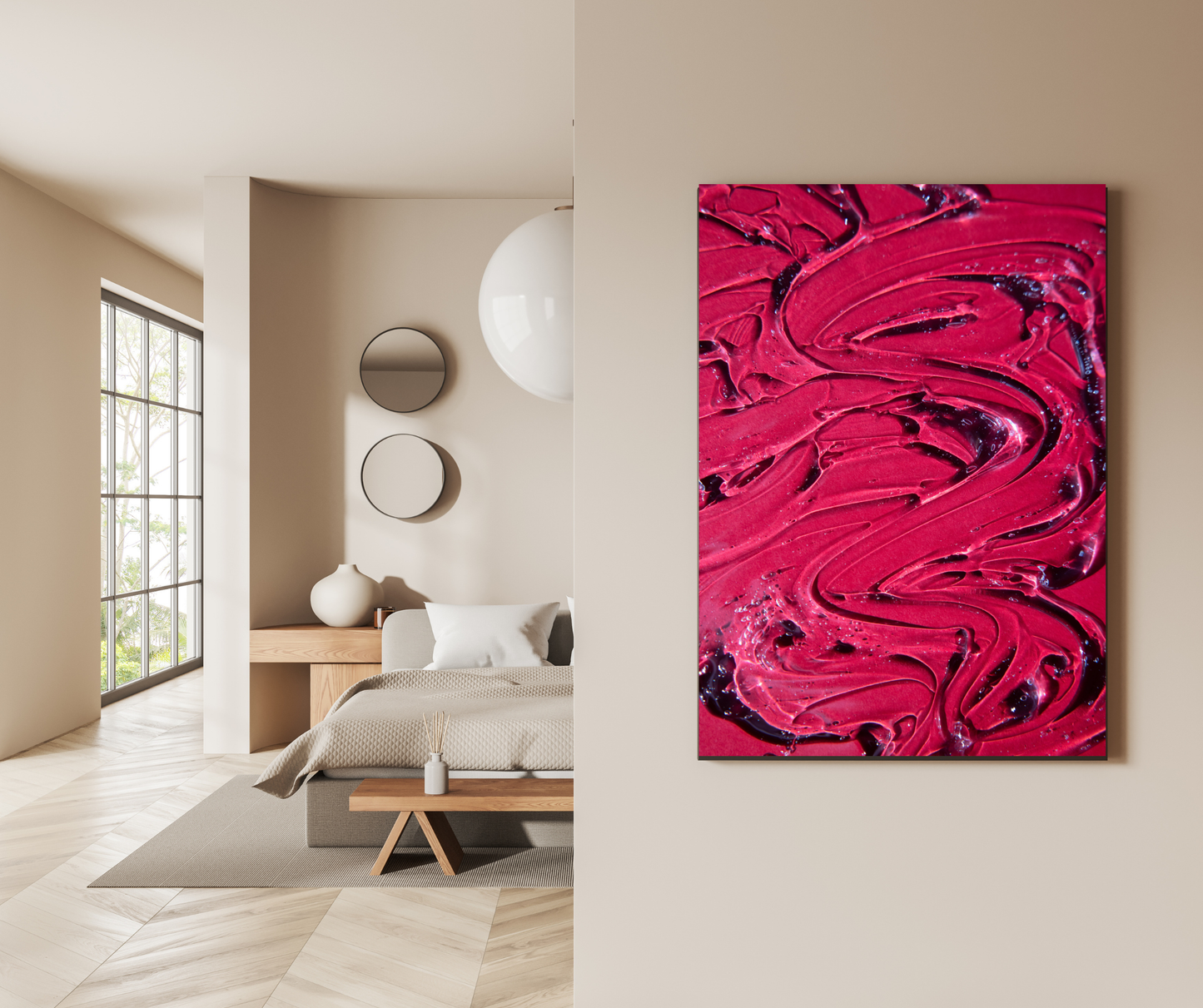 "Velvet Vortex: Deep Ruby Abstract - Premium Metal Poster