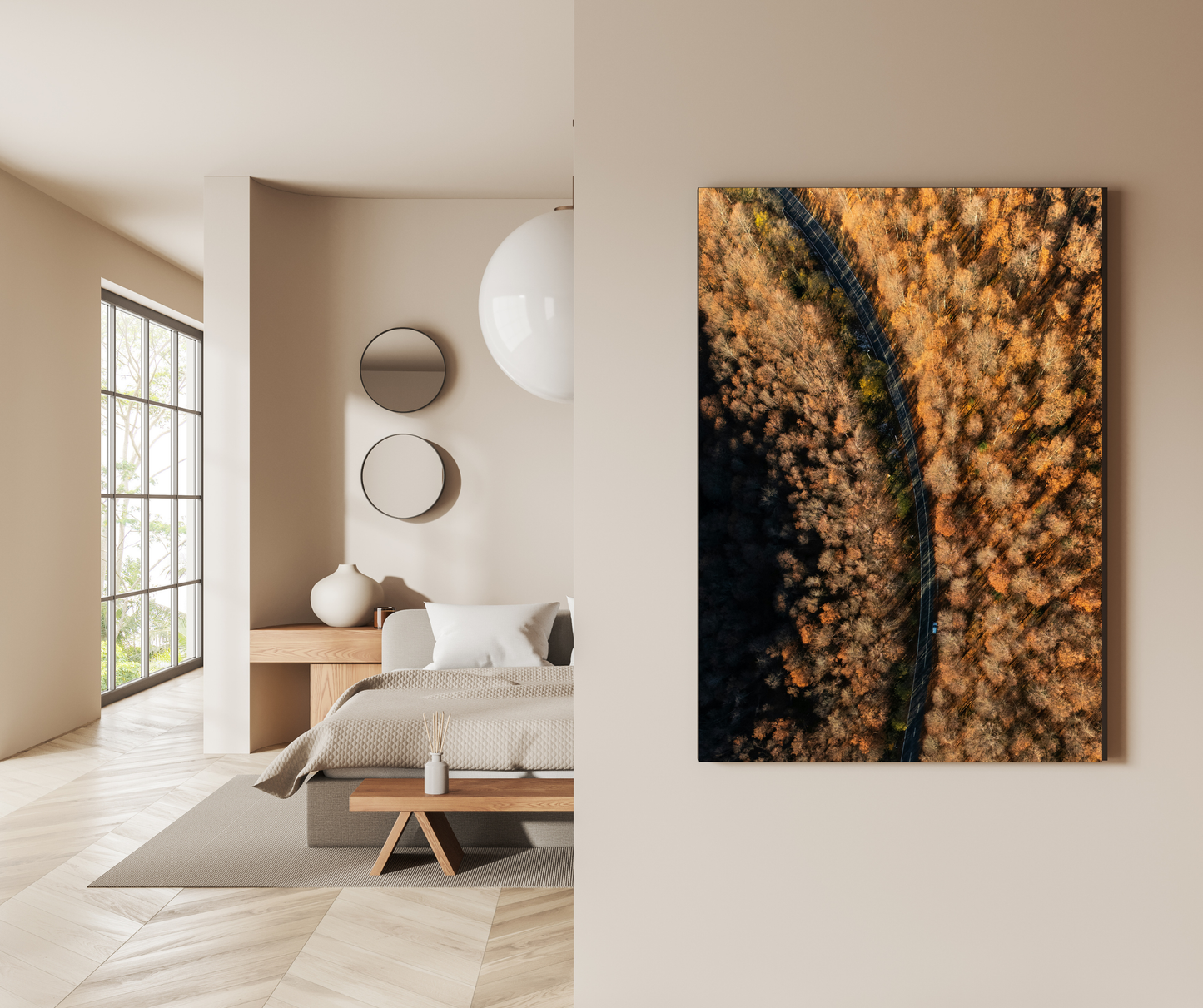 The Winding Path Through Autumn's Gold - Premium Metal Poster