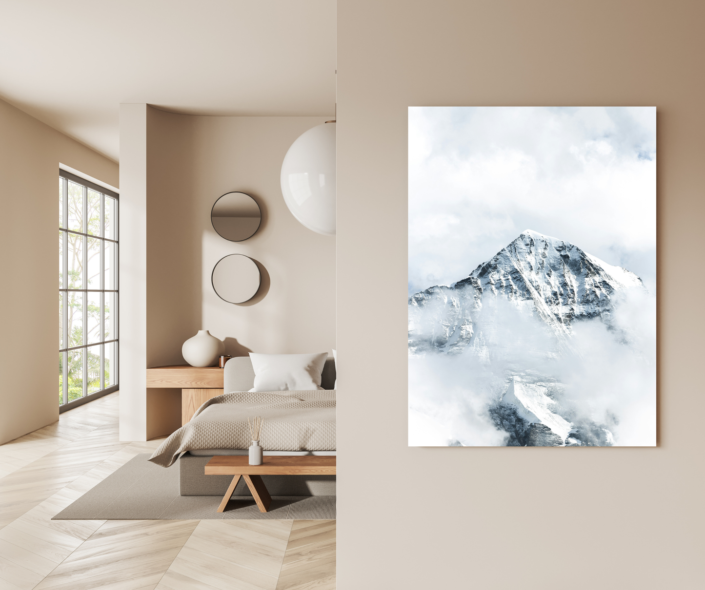 "Summit Serenity: Snow-Capped Peak - Premium Metal Poster