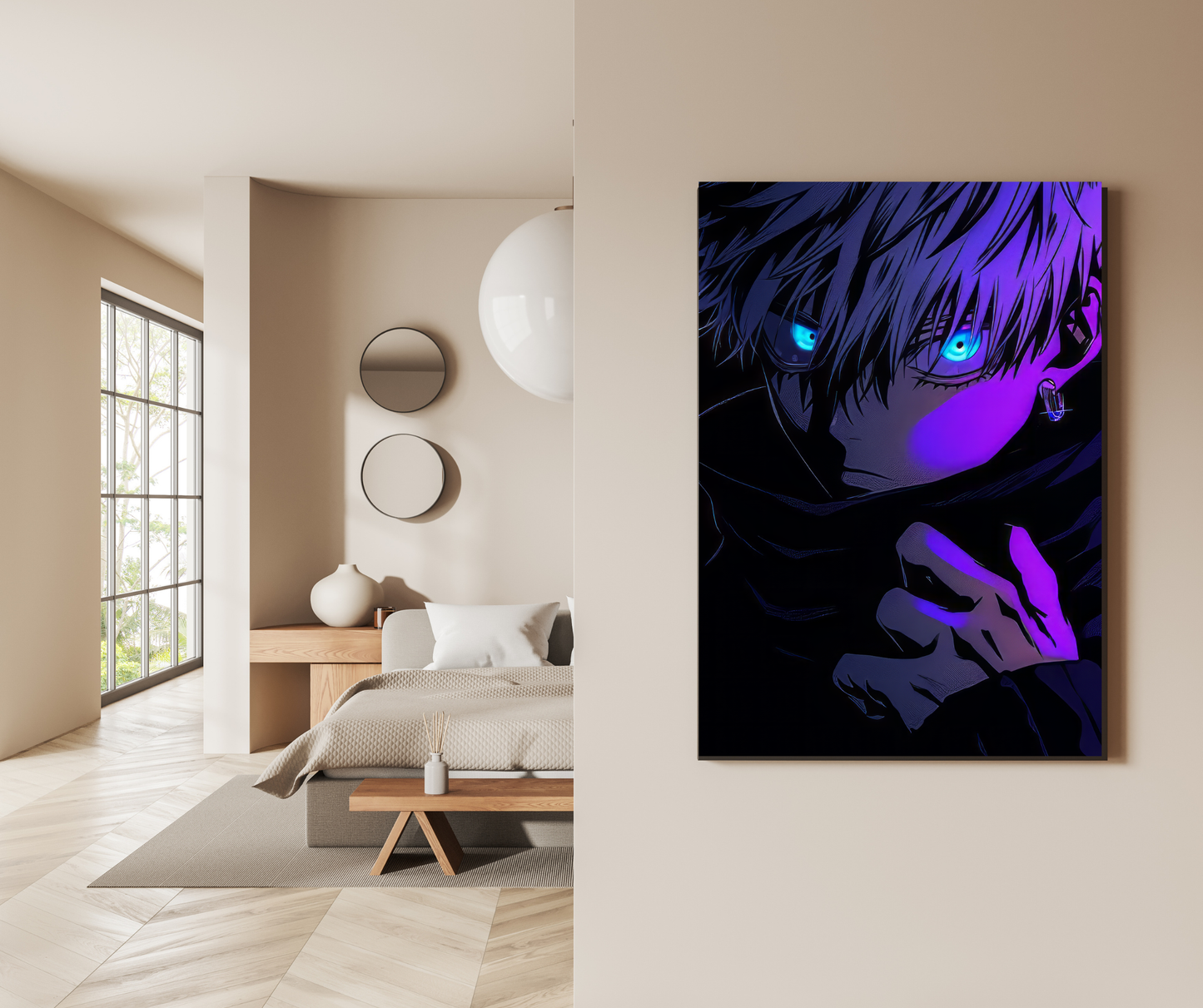 Infinite Void: Gojo Satoru Neon Six Eyes Edition - Premium Metal Poster