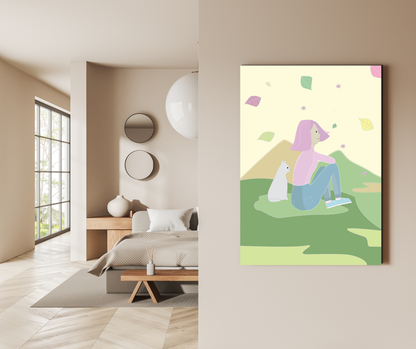 Girl with Cat: Autumn Serenity - Premium Metal Poster