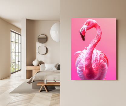 Graceful Pink Flamingo: Tropical Art - Premium Metal Poster