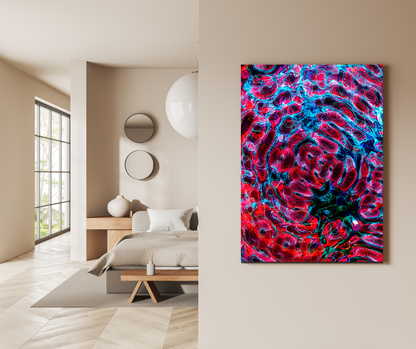 Electric Crimson Resonance: - Premium Metal Poster