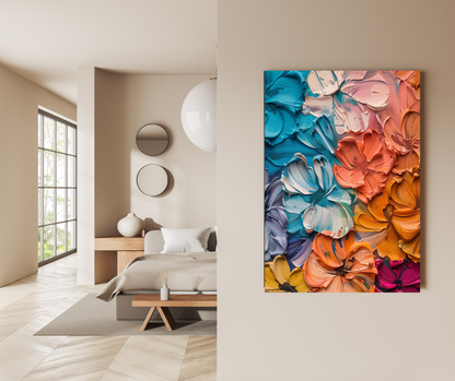 Petal Sculpt: Textured Palette Knife Floral Art - Premium Metal Poster
