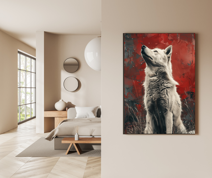 Crimson Spirit: Majestic White Wolf - Premium Metal Poster