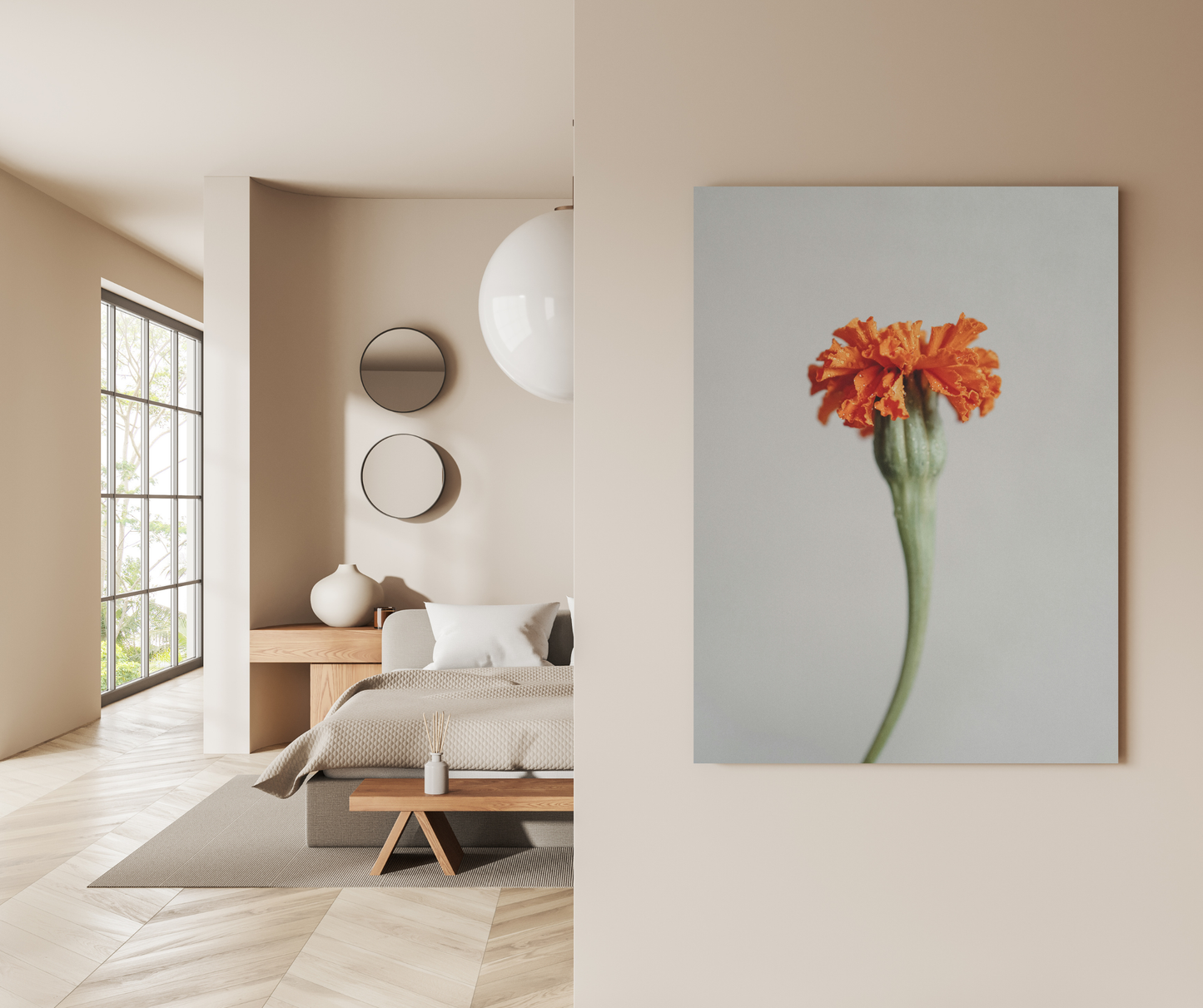 The Solitary Bloom: Marigold Muse - Premium Metal Poster