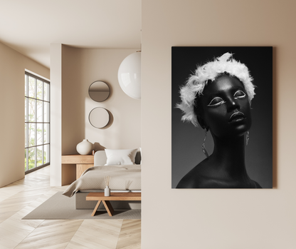 The Obsidian Angel: A Contrast in Elegance - Premium Metal Poster