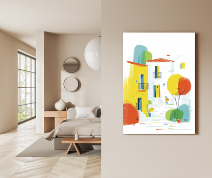 The Colorful Serenity of a Sunlit Town - Premium Metal Poster