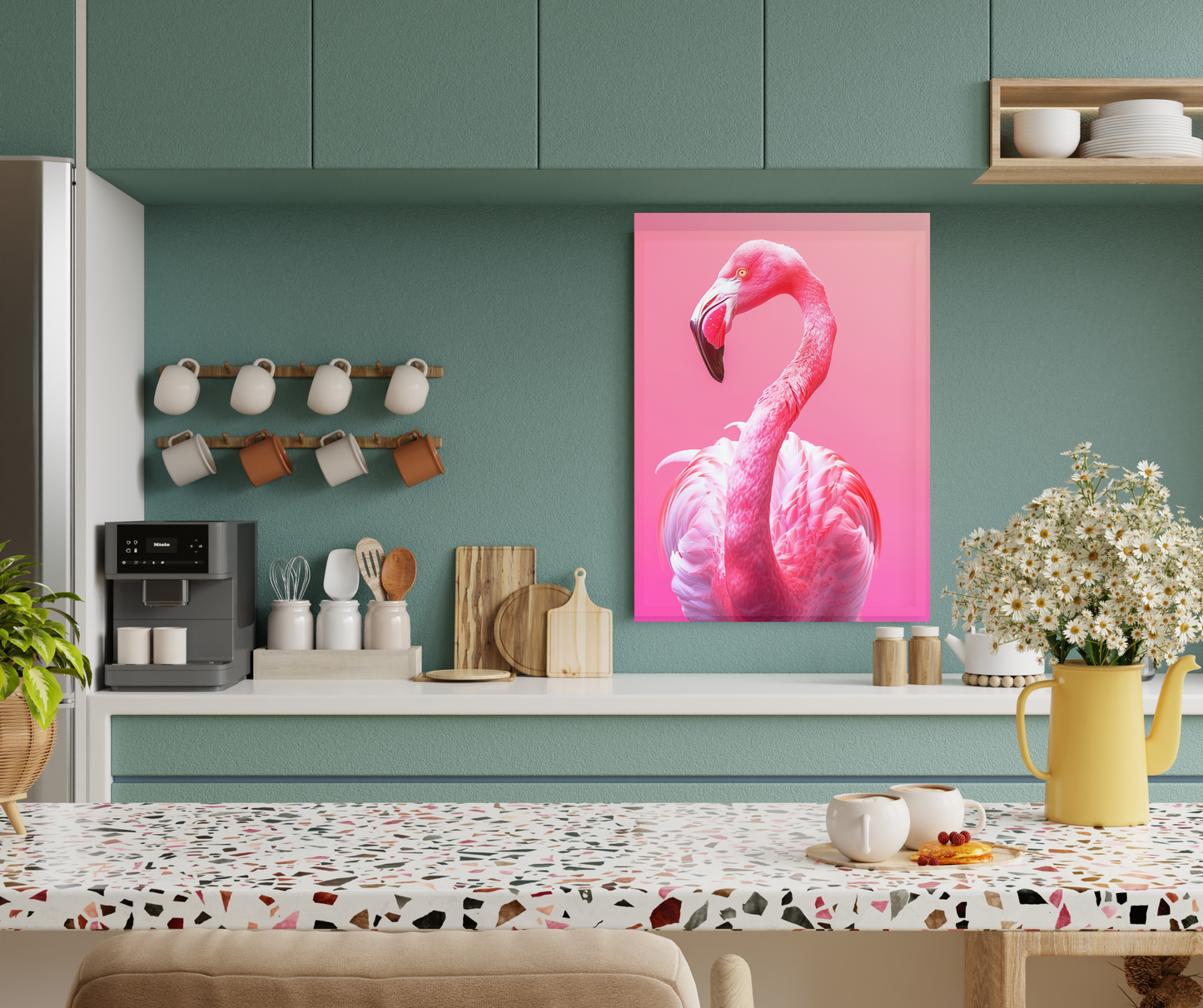 Graceful Pink Flamingo: Tropical Art - Premium Metal Poster