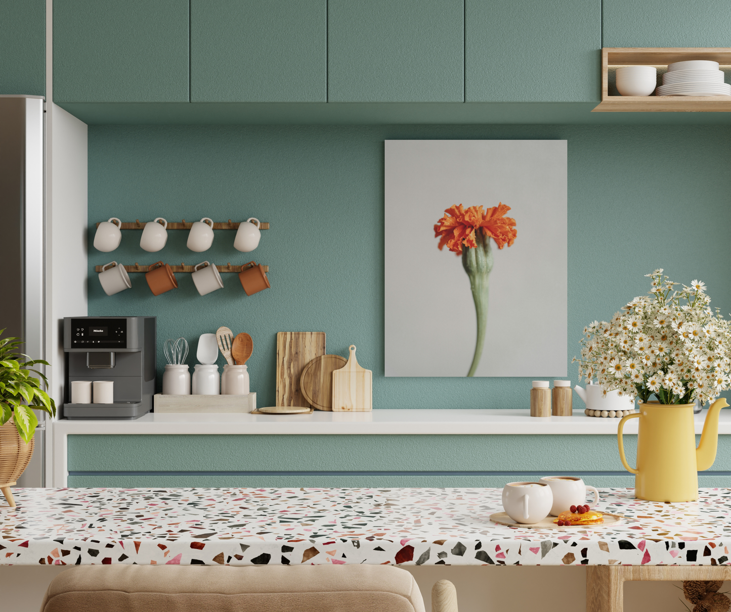 The Solitary Bloom: Marigold Muse - Premium Metal Poster