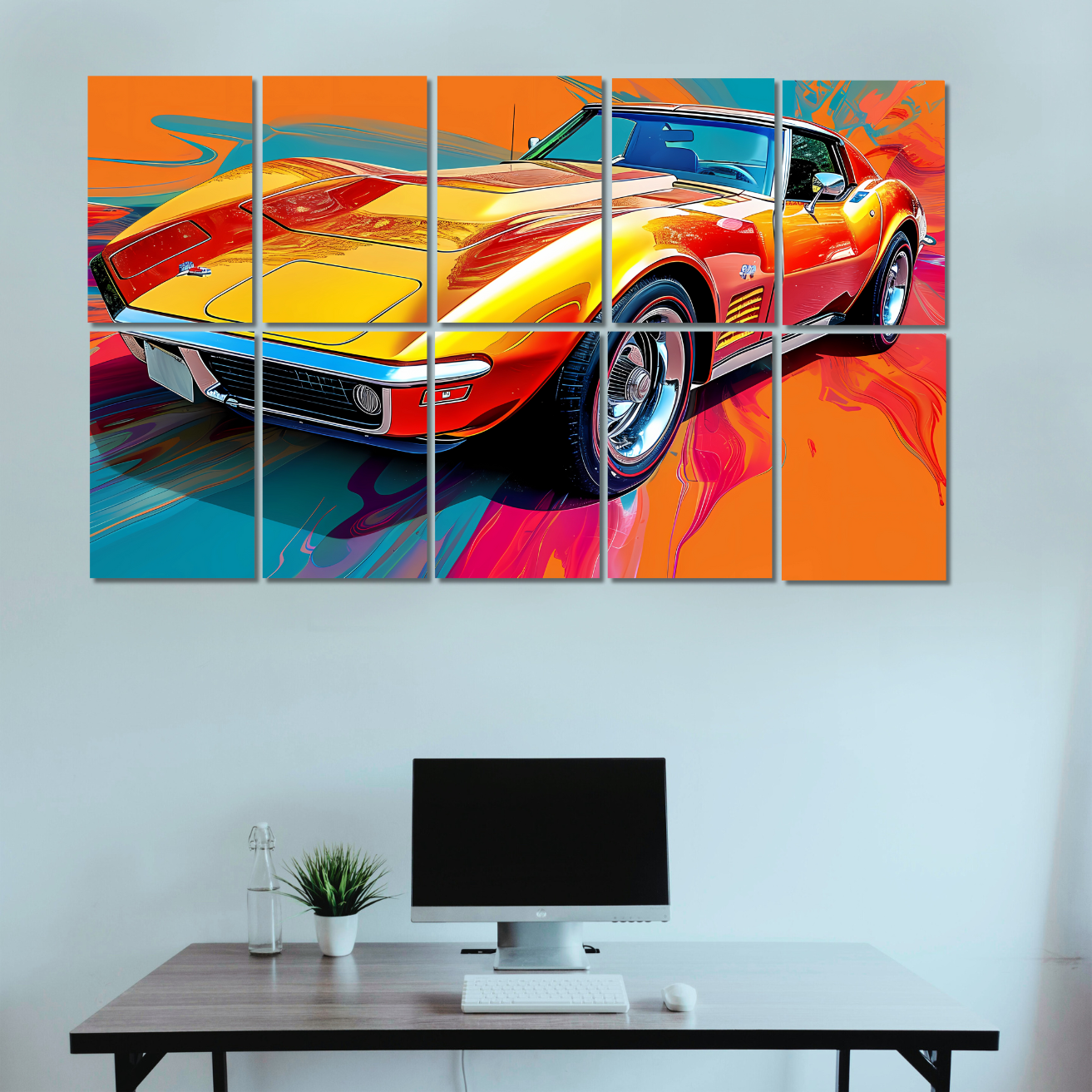 Retro Velocity: 10-Panel Abstract Muscle Car - Premium Metal Poster