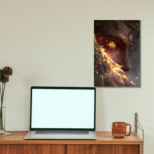 "Ember Wings: The Golden Gaze Canvas" - Premium Metal Poster