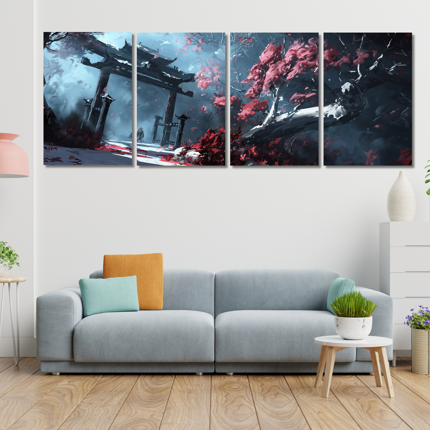 Japanese Scenery: "Zen Horizon: Sakura Gate - Premium Metal Poster