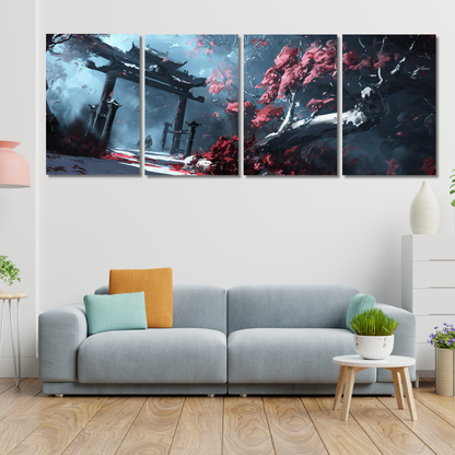 Japanese Scenery: "Zen Horizon: Sakura Gate - Premium Metal Poster