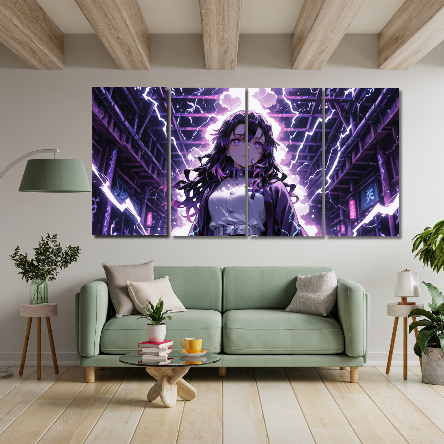 Anime Girl: "Electric Mystique: Violet Storm - Premium Metal Poster