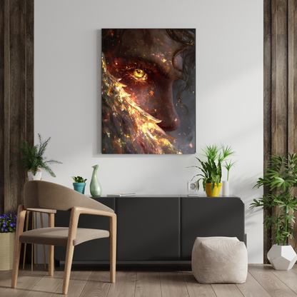"Ember Wings: The Golden Gaze Canvas" - Premium Metal Poster