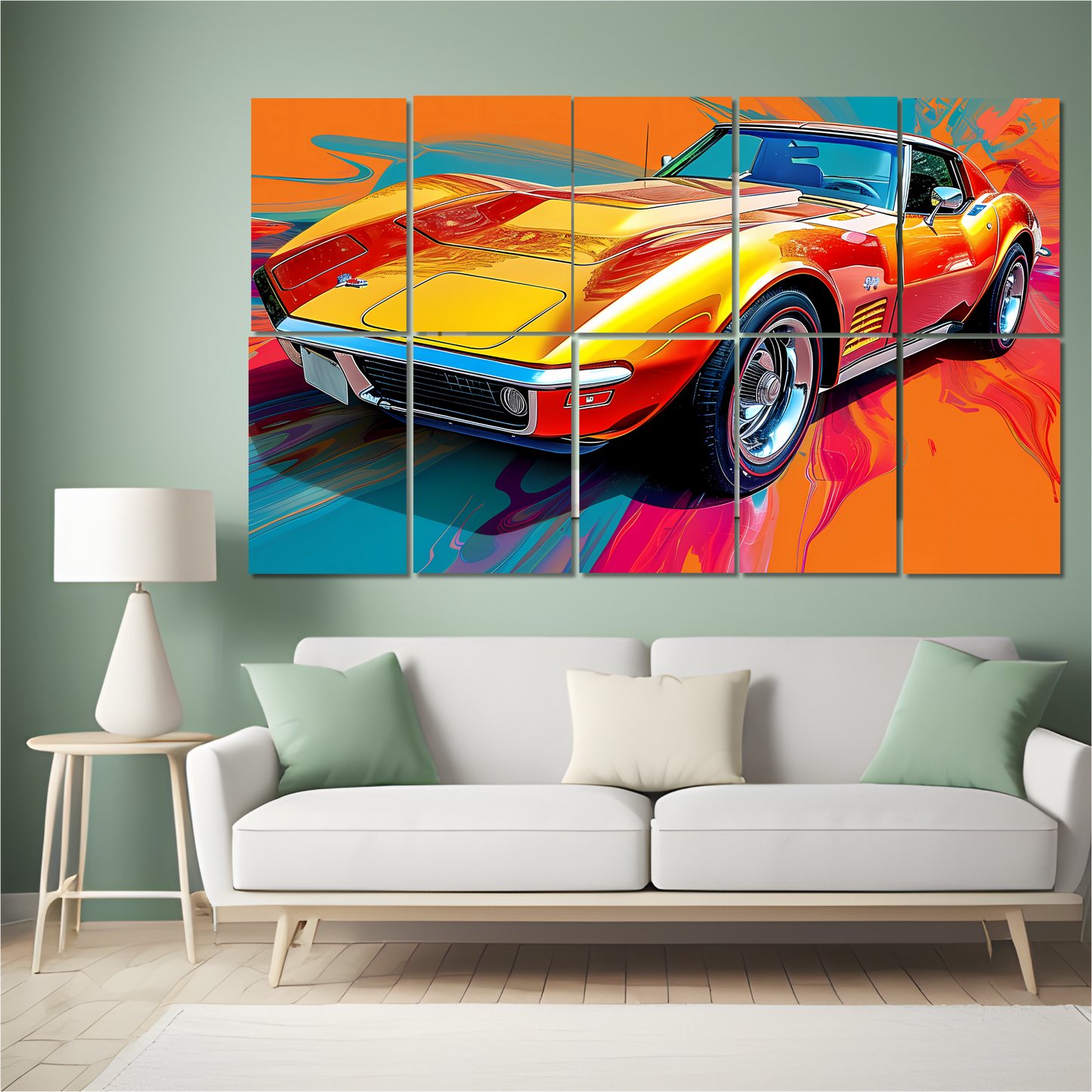 Retro Velocity: 10-Panel Abstract Muscle Car - Premium Metal Poster