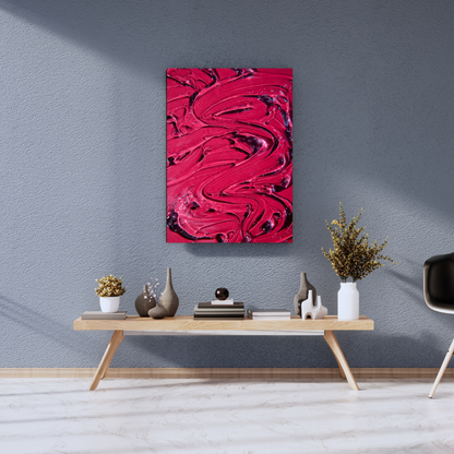 "Velvet Vortex: Deep Ruby Abstract - Premium Metal Poster