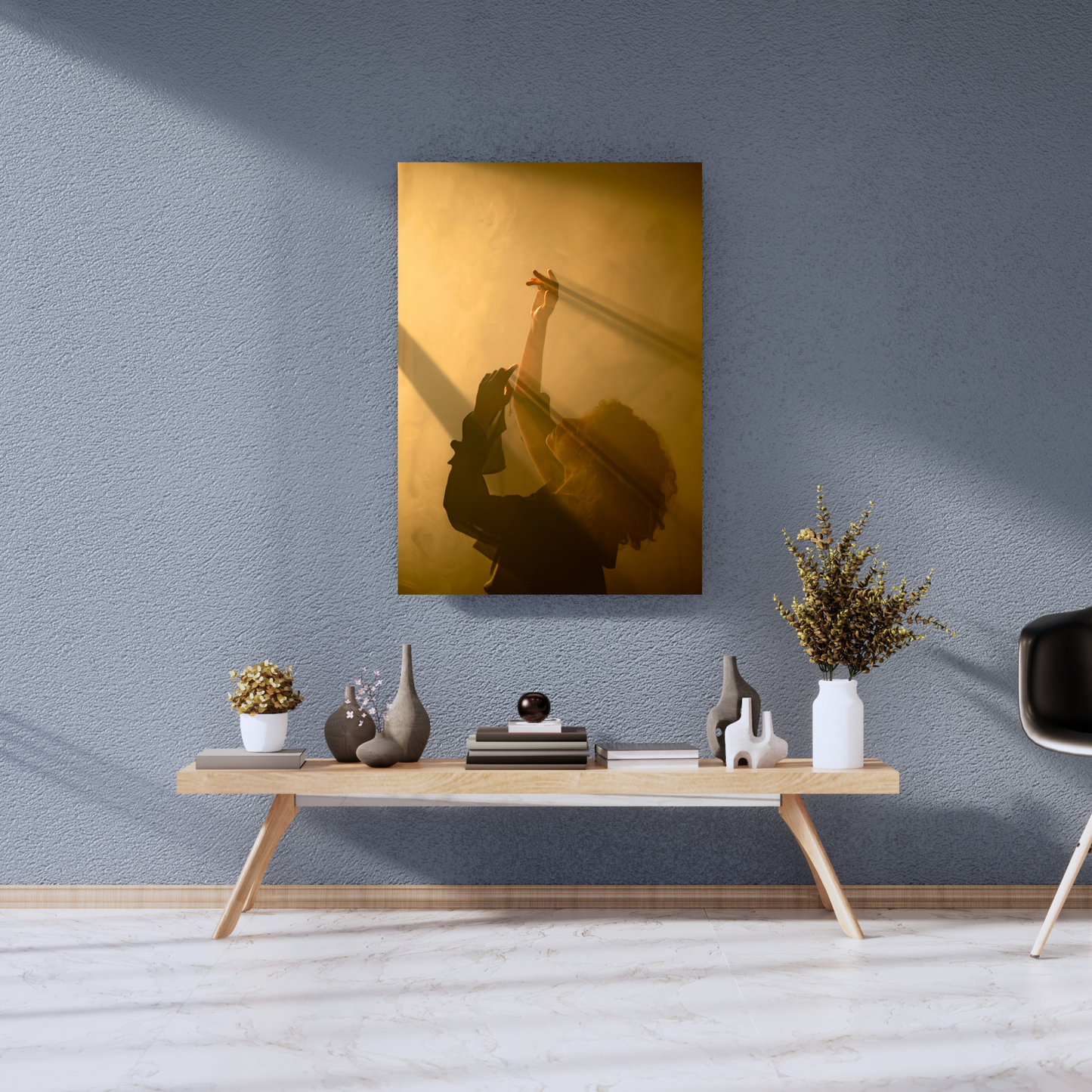 Golden Solace: Chasing the Ethereal Light - Premium Metal Poster