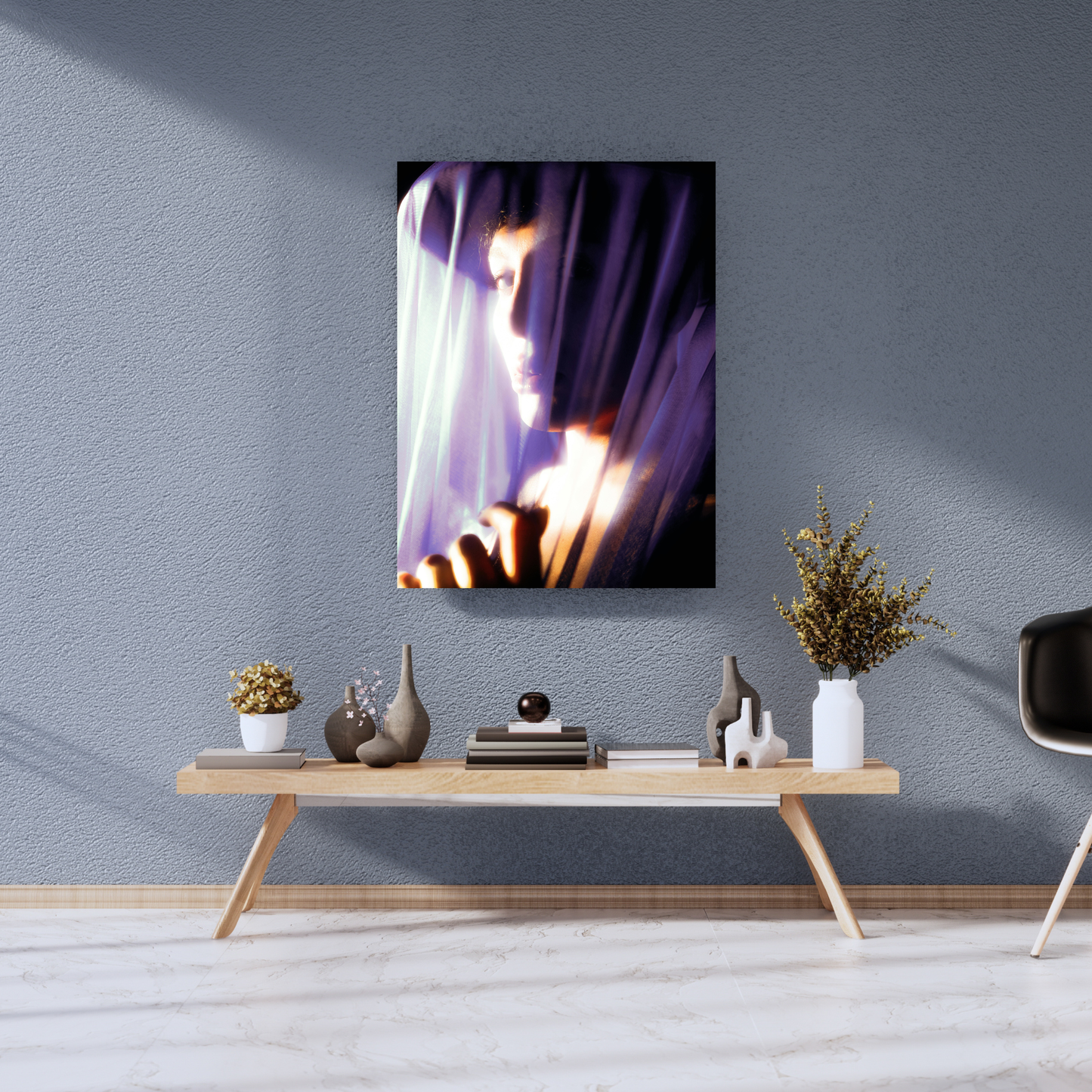 "Mystic Shroud: Ethereal Purple Veil - Premium Metal Poster