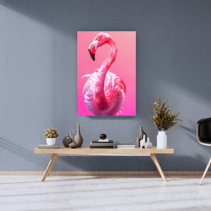 Graceful Pink Flamingo: Tropical Art - Premium Metal Poster