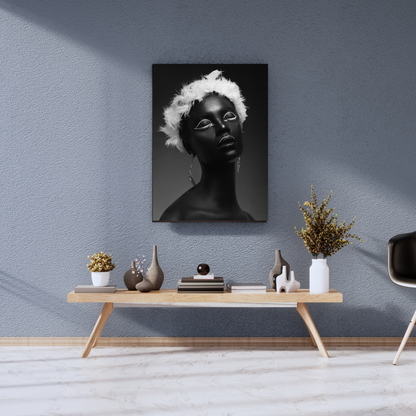 The Obsidian Angel: A Contrast in Elegance - Premium Metal Poster