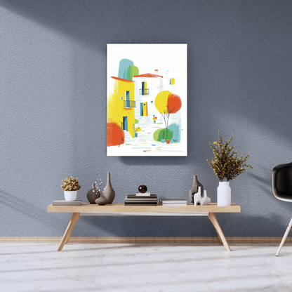 The Colorful Serenity of a Sunlit Town - Premium Metal Poster