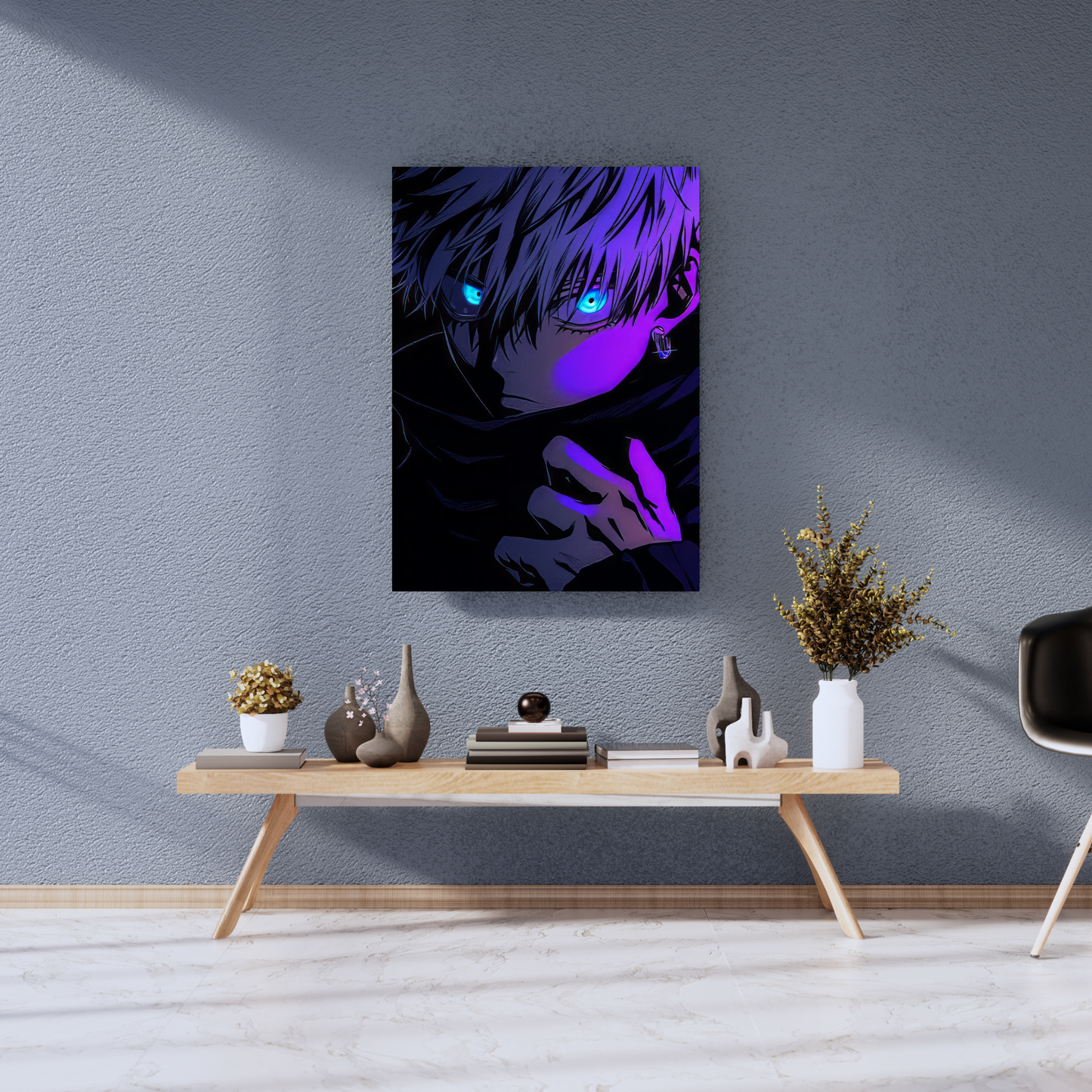 Infinite Void: Gojo Satoru Neon Six Eyes Edition - Premium Metal Poster