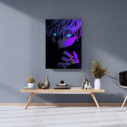 Infinite Void: Gojo Satoru Neon Six Eyes Edition - Premium Metal Poster