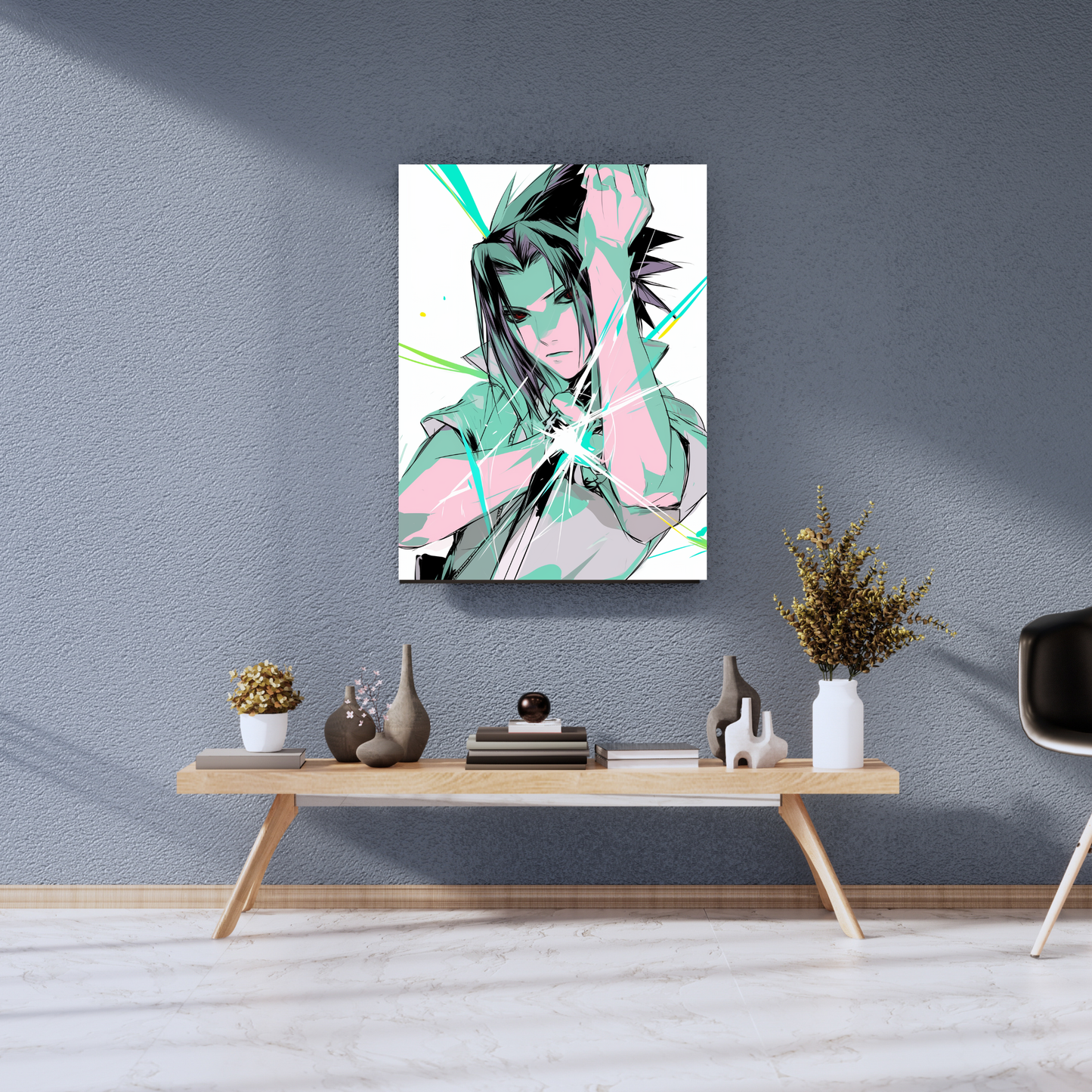 Uchiha’s Retribution: Sasuke Neon Glitch - Premium Metal Poster