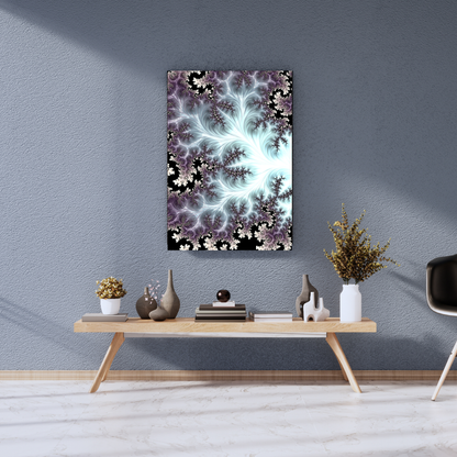 Ethereal Frost: Violet & Silver Fractal Bloom - Premium Metal Poster