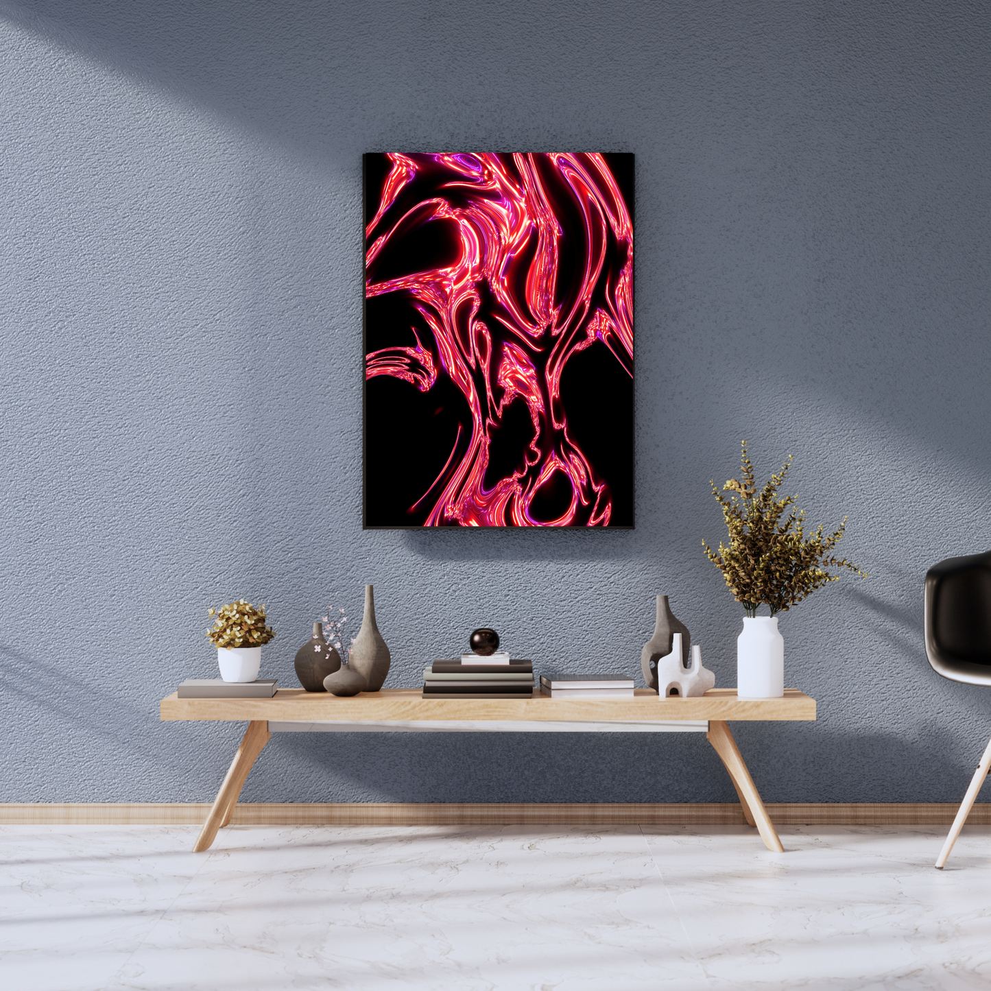 The Radiant Flow of Ruby Electric - Premium Metal Poster