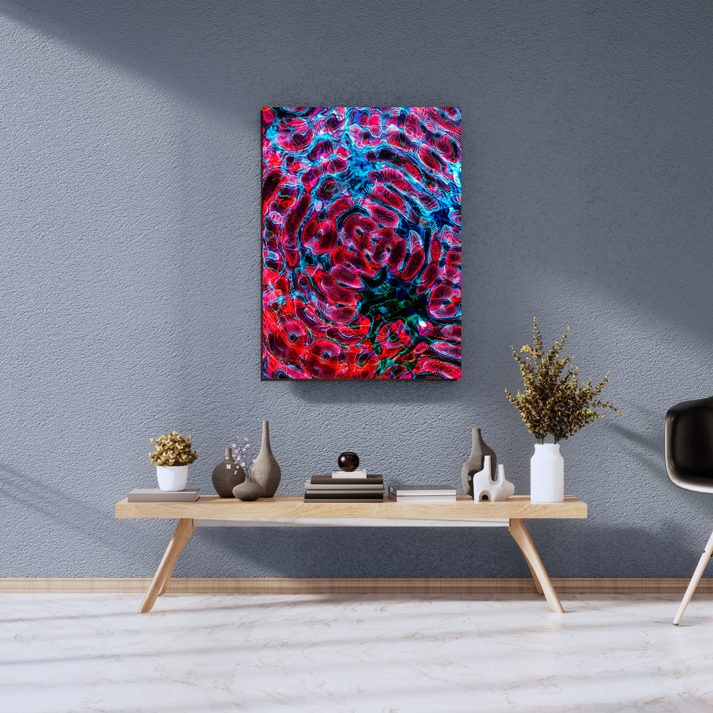 Electric Crimson Resonance: - Premium Metal Poster