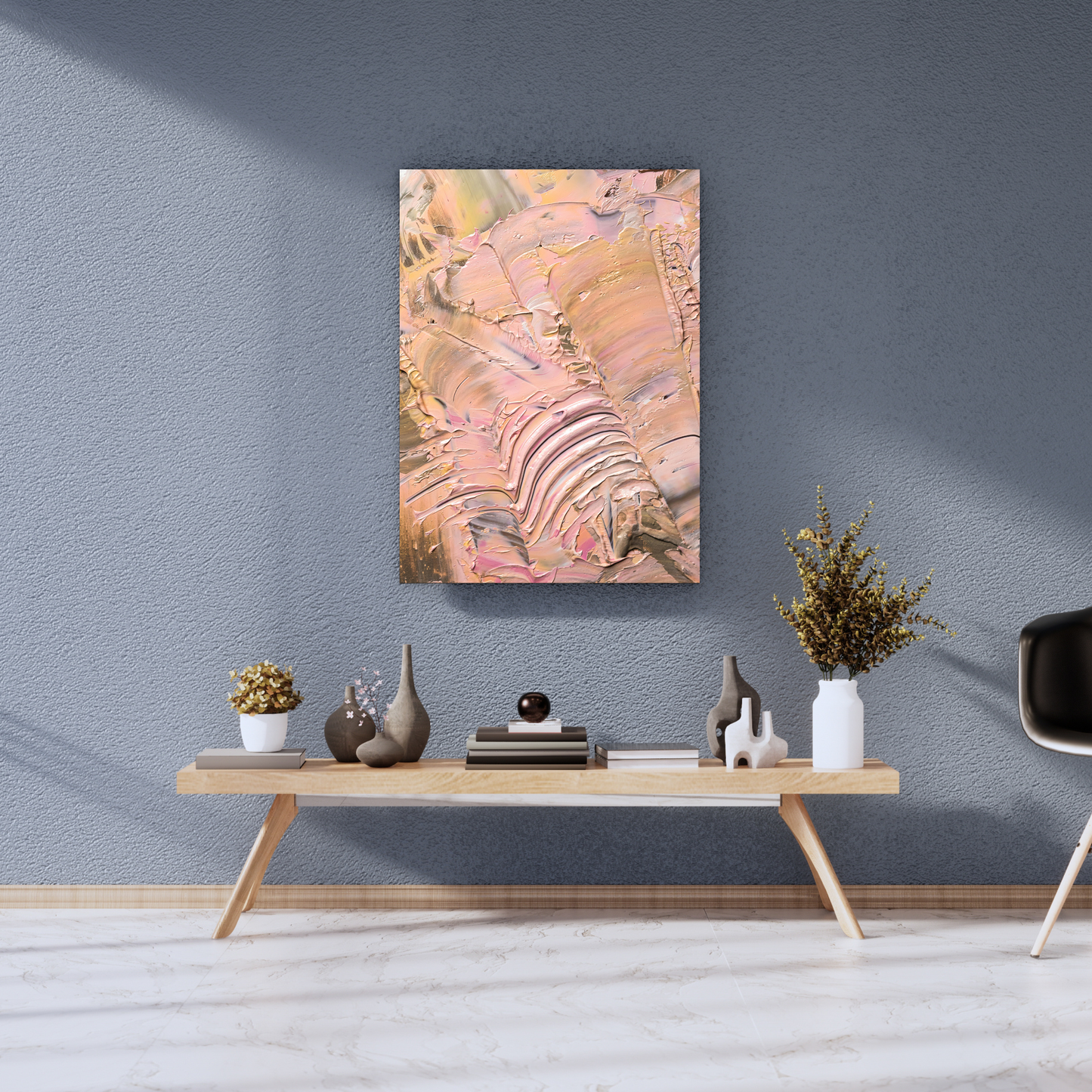 "Pastel Flow: Soft Peach Impasto Abstract Metal Poster" - Premium Metal Poster