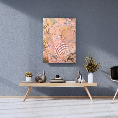 "Pastel Flow: Soft Peach Impasto Abstract Metal Poster" - Premium Metal Poster