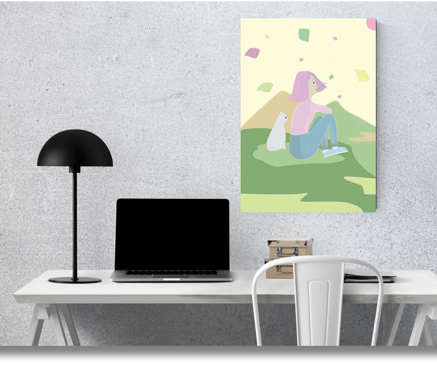 Girl with Cat: Autumn Serenity - Premium Metal Poster