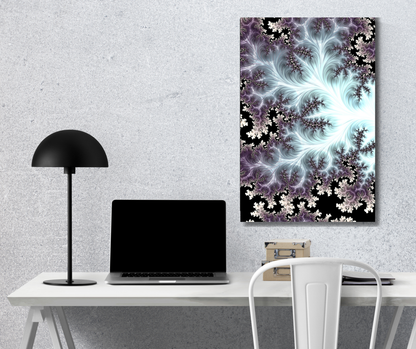 Ethereal Frost: Violet & Silver Fractal Bloom - Premium Metal Poster
