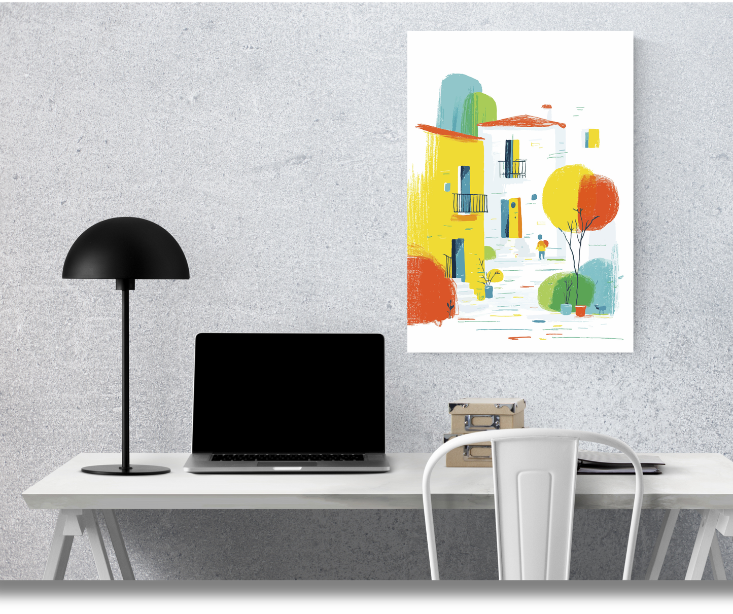 The Colorful Serenity of a Sunlit Town - Premium Metal Poster