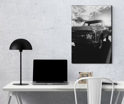 "Vintage Grit: Retro B&W Chevrolet Metal Poster" - Premium Metal Poster